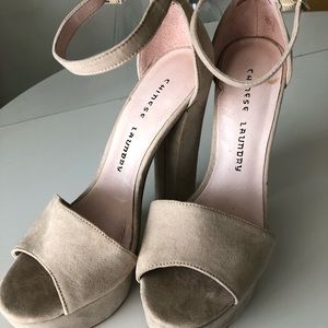 Chinese Laundry tan suede platform heels